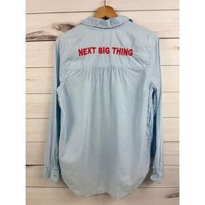 Aerie Womens Oversized Button Down Shirt Long Sleeve Blue Next Big Thing Small‎